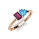 3 - Esther Emerald Shape Rhodolite Garnet & Heart Shape Blue Topaz 2 Stone Duo Ring 