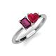 3 - Esther Emerald Shape Rhodolite Garnet & Heart Shape Lab Created Ruby 2 Stone Duo Ring 