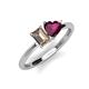 3 - Esther Emerald Shape Smoky Quartz & Heart Shape Rhodolite Garnet 2 Stone Duo Ring 