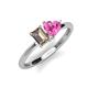 3 - Esther Emerald Shape Smoky Quartz & Heart Shape Lab Created Pink Sapphire 2 Stone Duo Ring 