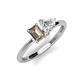 3 - Esther IGI Certified Heart Shape Lab Grown Diamond & Emerald Shape Smoky Quartz 2 Stone Duo Ring 