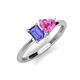 3 - Esther Emerald Shape Tanzanite & Heart Shape Lab Created Pink Sapphire 2 Stone Duo Ring 