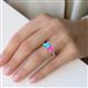 5 - Esther Emerald Shape Blue Topaz & Heart Shape Pink Sapphire 2 Stone Duo Ring 