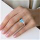 5 - Esther Emerald Shape Blue Topaz & Heart Shape Forever Brilliant Moissanite 2 Stone Duo Ring 