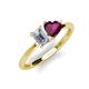 3 - Esther GIA Certified Emerald Shape Diamond & Heart Shape Rhodolite Garnet 2 Stone Duo Ring 