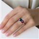 5 - Esther Emerald Shape London Blue Topaz & Heart Shape Rhodolite Garnet 2 Stone Duo Ring 
