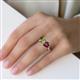 5 - Esther Emerald Shape Peridot & Heart Shape Rhodolite Garnet 2 Stone Duo Ring 