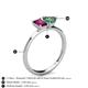 4 - Esther Emerald Shape Rhodolite Garnet & Heart Shape Lab Created Alexandrite 2 Stone Duo Ring 