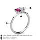4 - Esther GIA Certified Heart Shape Diamond & Emerald Shape Rhodolite Garnet 2 Stone Duo Ring 