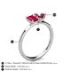 4 - Esther Emerald Shape Lab Created Ruby & Heart Shape Pink Tourmaline 2 Stone Duo Ring 