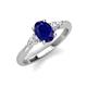 3 - Honora 9x7 mm Oval Shape Lab Created Blue Sapphire and Pear Shape Diamond Three Stone Engagement Ring 
