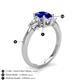 4 - Honora 9x7 mm Oval Shape Lab Created Blue Sapphire and Pear Shape Diamond Three Stone Engagement Ring 