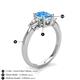 4 - Honora 9x7 mm Oval Shape Blue Topaz and Pear Shape Diamond Three Stone Engagement Ring 