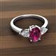 2 - Honora 9x7 mm Oval Shape Rhodolite Garnet and Pear Shape Diamond Three Stone Engagement Ring 