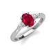 3 - Honora 9x7 mm Oval Shape Lab Created Ruby and Pear Shape Diamond Three Stone Engagement Ring 