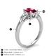 4 - Honora 9x7 mm Oval Shape Lab Created Ruby and Pear Shape Diamond Three Stone Engagement Ring 