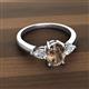 2 - Honora 9x7 mm Oval Shape Smoky Quartz and Pear Shape Diamond Three Stone Engagement Ring 