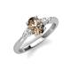 3 - Honora 9x7 mm Oval Shape Smoky Quartz and Pear Shape Diamond Three Stone Engagement Ring 