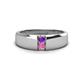 1 - Ethan 3.00 mm Round Amethyst and Pink Sapphire 2 Stone Men Wedding Ring 