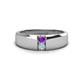 1 - Ethan 3.00 mm Round Amethyst and Aquamarine 2 Stone Men Wedding Ring 