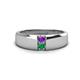 1 - Ethan 3.00 mm Round Amethyst and Emerald 2 Stone Men Wedding Ring 