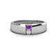 1 - Ethan 3.00 mm Round Amethyst and White Sapphire 2 Stone Men Wedding Ring 
