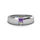 1 - Ethan 3.00 mm Round Amethyst and Lab Grown Diamond 2 Stone Men Wedding Ring 