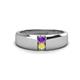 1 - Ethan 3.00 mm Round Amethyst and Yellow Sapphire 2 Stone Men Wedding Ring 