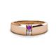 1 - Ethan 3.00 mm Round Amethyst and Forever One Moissanite 2 Stone Men Wedding Ring 