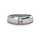 1 - Ethan 3.00 mm Round Aquamarine and Pink Sapphire 2 Stone Men Wedding Ring 