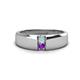 1 - Ethan 3.00 mm Round Aquamarine and Amethyst 2 Stone Men Wedding Ring 
