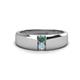 1 - Ethan 3.00 mm Round Lab Created Alexandrite and Aquamarine 2 Stone Men Wedding Ring 