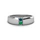 1 - Ethan 3.00 mm Round Blue Diamond and Emerald 2 Stone Men Wedding Ring 