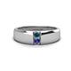1 - Ethan 3.00 mm Round Blue Diamond and Iolite 2 Stone Men Wedding Ring 