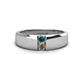 1 - Ethan 3.00 mm Round Blue Diamond and Smoky Quartz 2 Stone Men Wedding Ring 