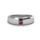 1 - Ethan 3.00 mm Round Black Diamond and Rhodolite Garnet 2 Stone Men Wedding Ring 