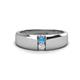 1 - Ethan 3.00 mm Round Blue Topaz and White Sapphire 2 Stone Men Wedding Ring 