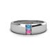 1 - Ethan 3.00 mm Round Blue Topaz and Pink Sapphire 2 Stone Men Wedding Ring 