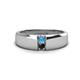 1 - Ethan 3.00 mm Round Blue Topaz and Black Diamond 2 Stone Men Wedding Ring 