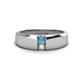 1 - Ethan 3.00 mm Round Blue Topaz and Opal 2 Stone Men Wedding Ring 