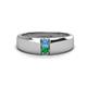 1 - Ethan 3.00 mm Round Blue Topaz and Emerald 2 Stone Men Wedding Ring 