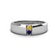 1 - Ethan 3.00 mm Round Citrine and Blue Sapphire 2 Stone Men Wedding Ring 
