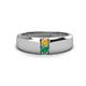 1 - Ethan 3.00 mm Round Citrine and Emerald 2 Stone Men Wedding Ring 