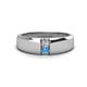 1 - Ethan 0.19 ctw (3.00 mm) Round Natural Diamond and Blue Topaz 2 Stone Men Wedding Ring 