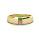 1 - Ethan 3.00 mm Round Emerald and Pink Sapphire 2 Stone Men Wedding Ring 