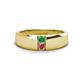 1 - Ethan 3.00 mm Round Emerald and Pink Tourmaline 2 Stone Men Wedding Ring 
