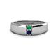 1 - Ethan 3.00 mm Round Emerald and Blue Sapphire 2 Stone Men Wedding Ring 