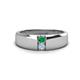 1 - Ethan 3.00 mm Round Emerald and Aquamarine 2 Stone Men Wedding Ring 