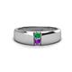 1 - Ethan 3.00 mm Round Emerald and Amethyst 2 Stone Men Wedding Ring 