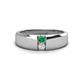 1 - Ethan 3.00 mm Round Emerald and White Sapphire 2 Stone Men Wedding Ring 